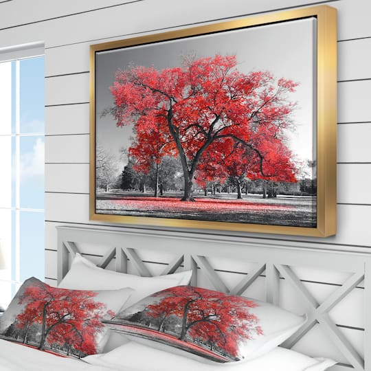 Designart - Big Red Tree on Foggy Day